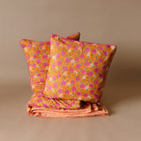 Indian Block Print Bedspread - Orange Floral