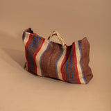 Maison Bengal Oversized Jute Tote - Red Blue / Brown Beige Stripe