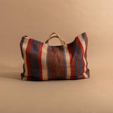 Maison Bengal Oversized Jute Tote - Red Blue / Brown Beige Stripe