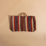 Maison Bengal Oversized Jute Tote - Red Blue / Brown Beige Stripe